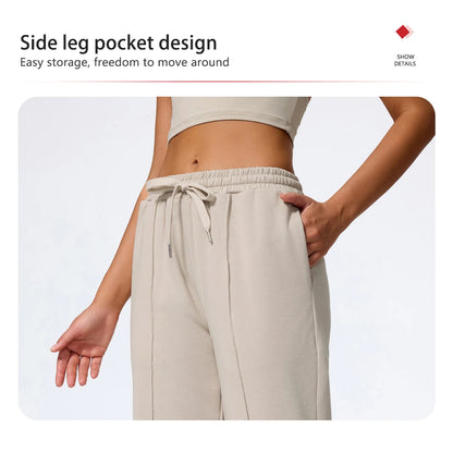 Pantalones largos de yoga para mujer, cálidos para invierno y otoño, para gimnasio, entrenamiento, estilo holgado, deportivos, de cintura alta, con cordón ajustable.