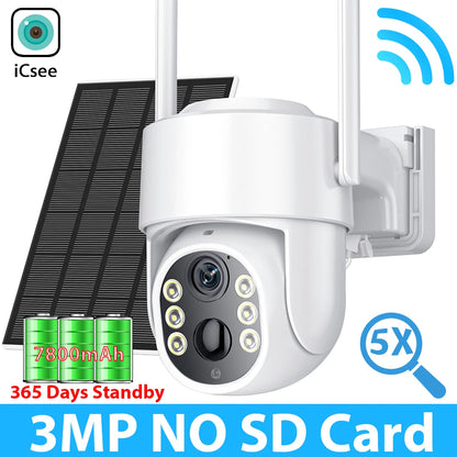Cámara de seguridad exterior inalámbrica ICSEE de 8 MP, 4K, Wi-Fi, doble lente, 8MP, 4K, solar, con batería de 7800 mAh y 365 días de autonomía en espera.