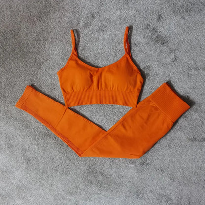 Conjunto de yoga fitness sin costuras para mujer, ropa deportiva de cintura alta, leggings, pantalones cortos de dos piezas, ropa de gimnasio para mujer