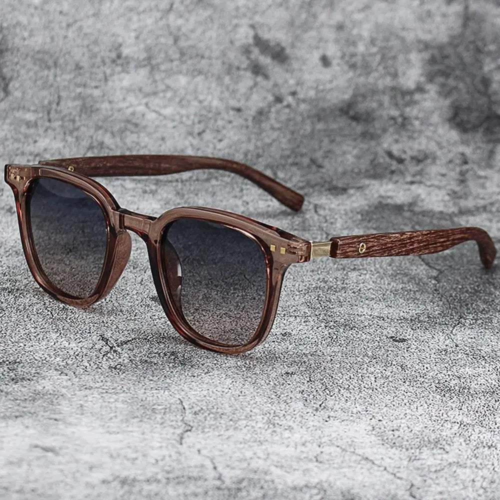 Gafas de sol modernas con vetas de madera retro para mujeres y hombres, nuevas gafas de sol con montura cuadrada, protección UV, gafas de ciclismo para exteriores y calle.