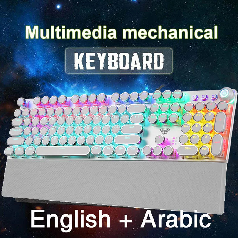 Teclado mecánico para juegos AULA F2088 de 104 teclas con cable, retroiluminado, de metal, anti-efecto fantasma, inglés, hebreo, ruso, español, árabe y coreano.