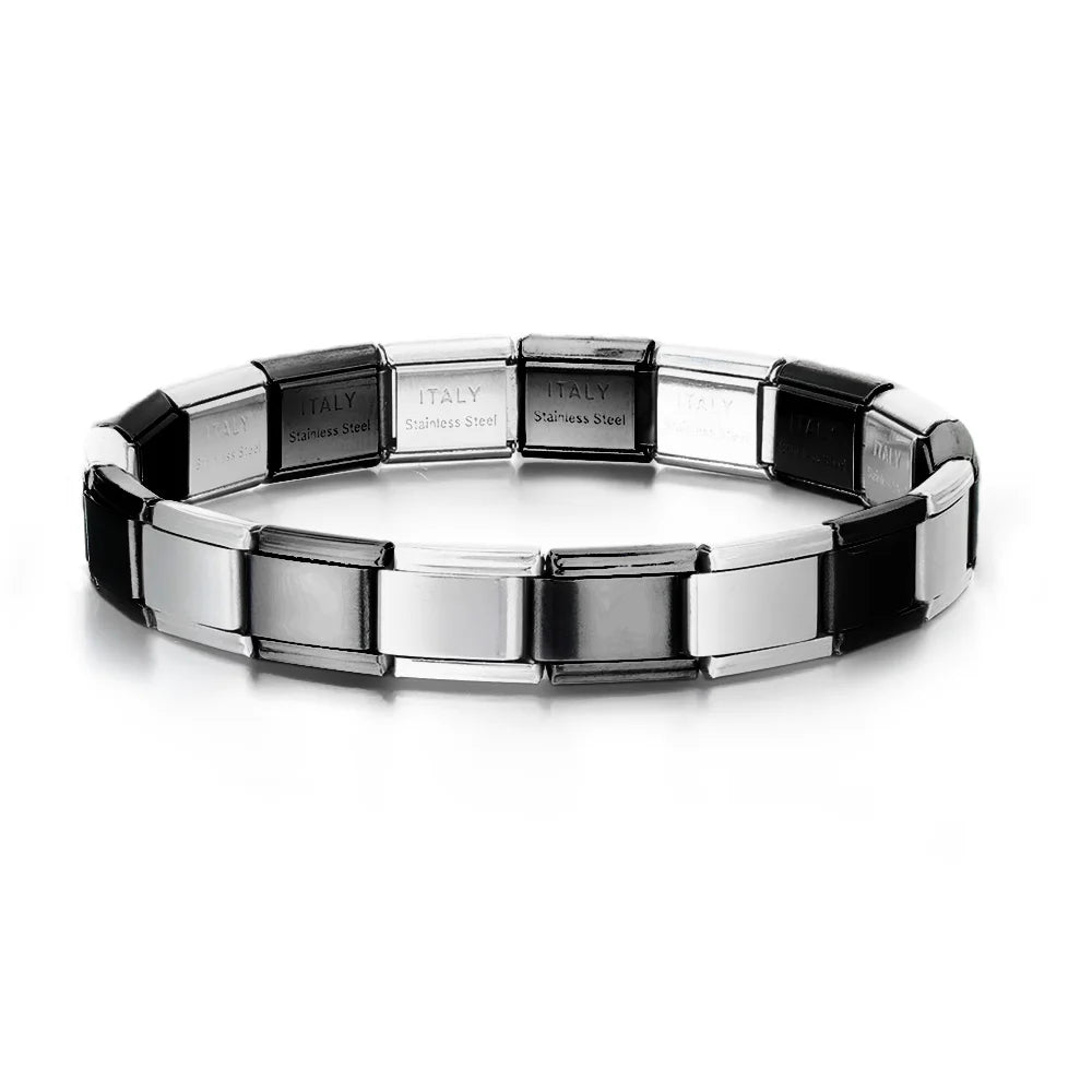Pulsera GEMOSA de acero inoxidable con dijes italianos de 9 mm de ancho, cadena de eslabones elásticos, joyería DIY de alta calidad.