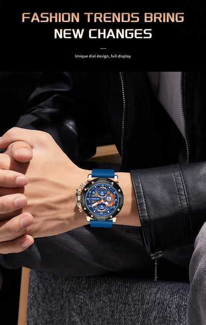 Reloj deportivo LIGE para hombre, de primera marca, de silicona, de lujo, con cronógrafo, esfera pequeña, función de cuarzo, resistente al agua, luminoso.