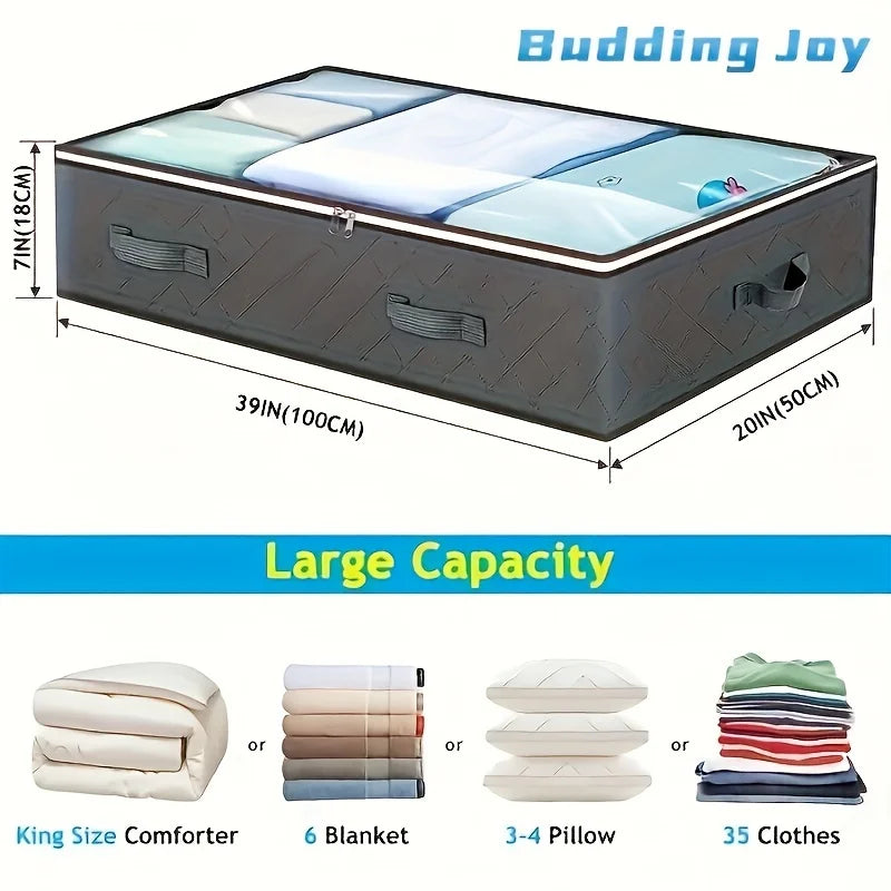 Caja de almacenamiento con tapa para mesita de noche, bolsa de almacenamiento debajo de la cama con ventana transparente y asas reforzadas para ropa y ropa de cama.