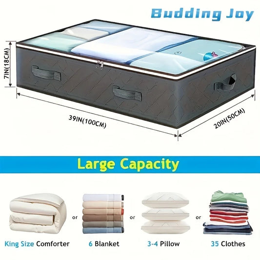 Caja de almacenamiento con tapa para mesita de noche, bolsa de almacenamiento debajo de la cama con ventana transparente y asas reforzadas para ropa y ropa de cama.