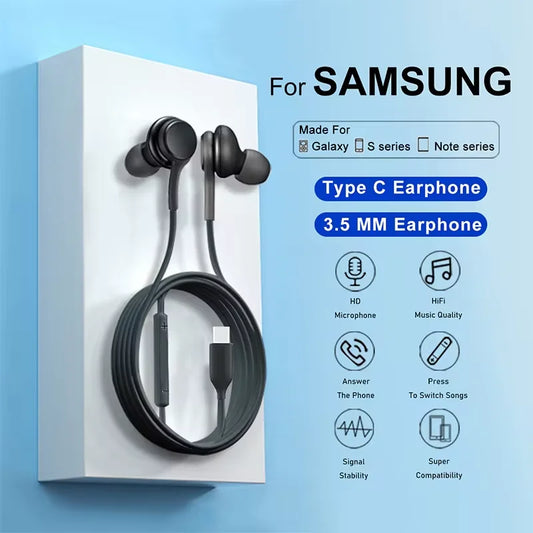 Auriculares con cable tipo C originales para Samsung S25, S24, S23, S22, S21 y S20, con conector de 3,5 mm, intraauriculares para Note 10, Xiaomi y Huawei VIVO.