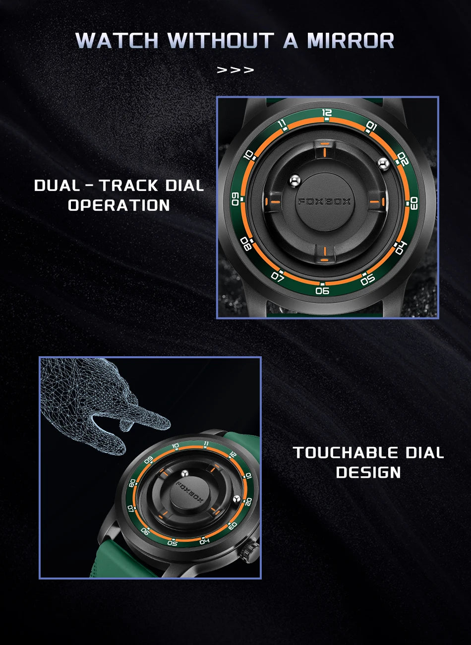 Reloj de pulsera de cuarzo para hombre FOXBOX Fashion, verde, de silicona, resistente al agua, con puntero deslizante y fuerza magnética, para deportes al aire libre.