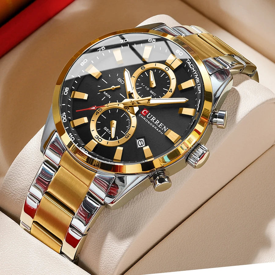 Reloj deportivo CURREN de cuarzo con cronógrafo para hombre - Pulsera de acero inoxidable y esfera multifuncional