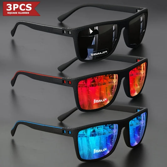 Gafas de sol polarizadas con montura cuadrada, bisagras de resorte de alta calidad, lentes con revestimiento multicolor para vacaciones, conducción, pesca y protección UV.