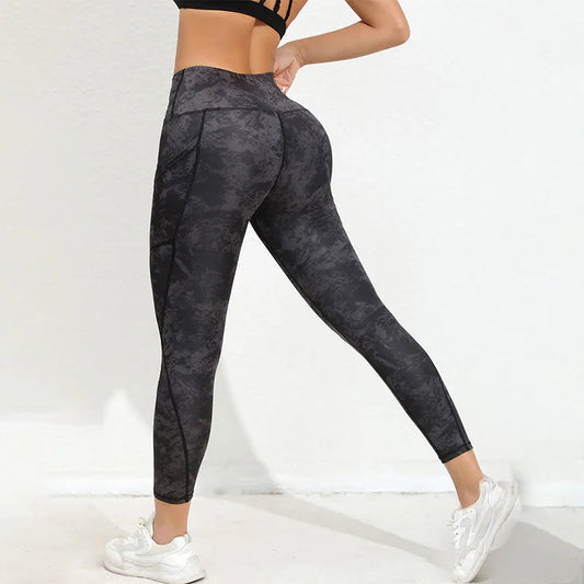 Leggings de yoga para mujer con bolsillos, cintura alta, compresión, entrenamiento, correr, gimnasio, estampado.