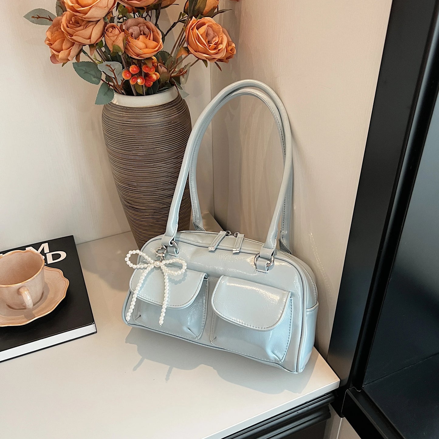 Bolso de hombro con lazo para mujer, edición coreana 2024, moderno y versátil.