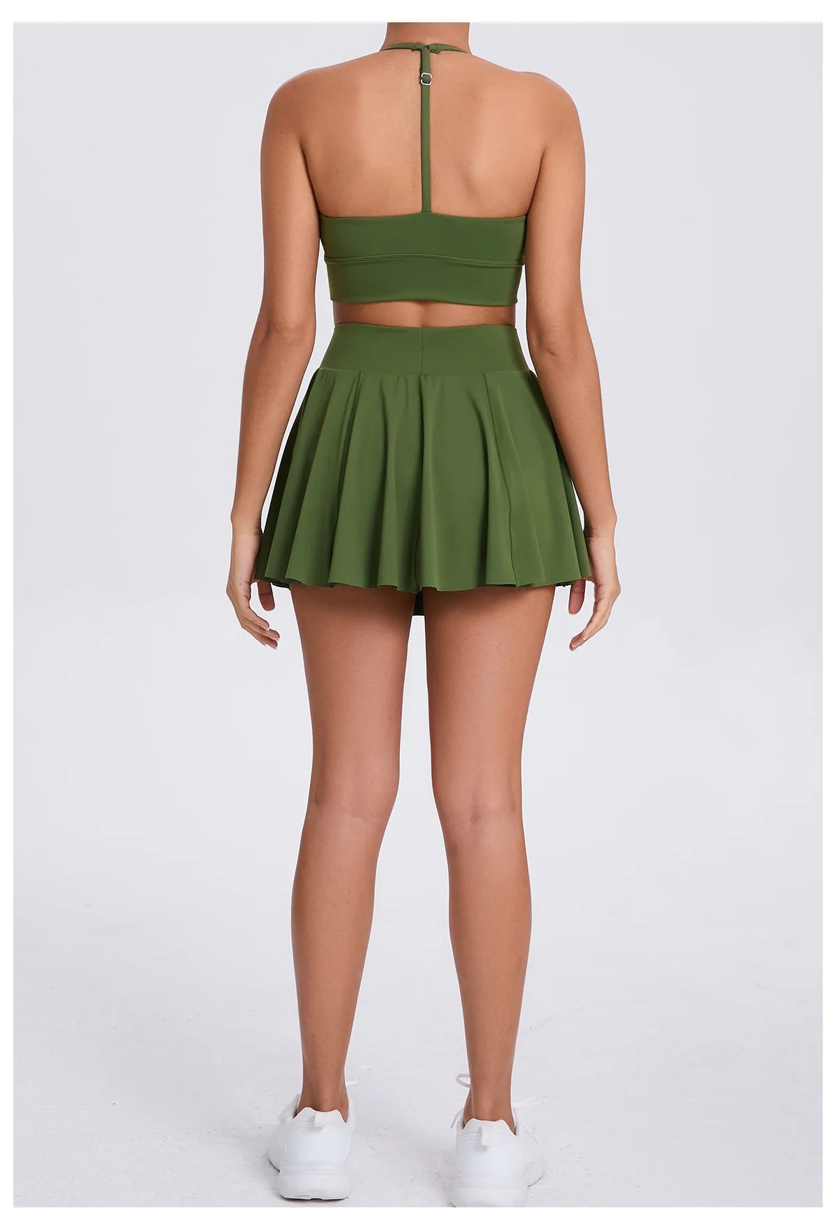 Conjunto de yoga para mujer, sujetador deportivo para exteriores, falda de tenis antiexposición, camiseta sin mangas de yoga transpirable de secado rápido, novedad de 2025