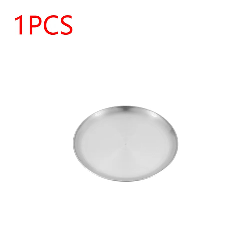 Plato de camping de acero inoxidable, vajilla, contenedor de alimentos, plato de picnic, utensilios de cocina, equipo de camping para senderismo, suministros de camping, nueva base