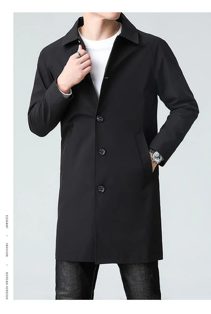 Top Quality Korean New Brand Casual Fashion Long Men Trench Coat  Windbreaker Overcoat Slim Fit Long Jacket Men Clothing