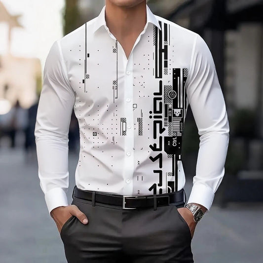 13 colors men's retro digital printing button breathable long sleeve shirt fashion lapel versatile men's shirt large size