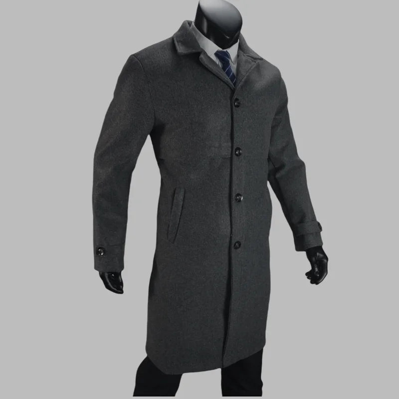 Abrigo de solapa para hombre, traje informal de oficina y urbano, mezcla de lana, para actividades al aire libre, con forro, chaqueta larga, talla europea/estadounidense, de un solo botón.