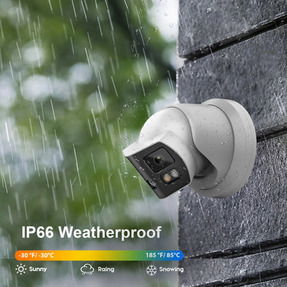 Cámara IP panorámica VIKYLIN compatible con Hikvision, 8 MP, 2 lentes, audio bidireccional, alarma MD2.0, videovigilancia exterior.