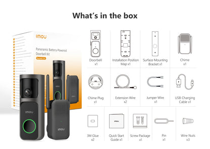 IMOU 4k Video Doorbell 3 with Chime fisheye lens Human Package Detection Rechargeable Battery Two-way Talk Waterproof 360° View