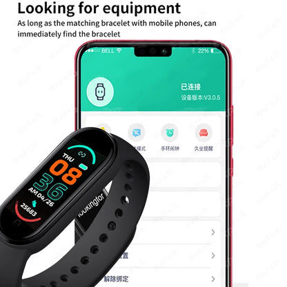 Reloj inteligente M6 para hombre y mujer, pulsera deportiva con control del ritmo cardíaco y de la presión arterial, resistente al agua y multifunción.