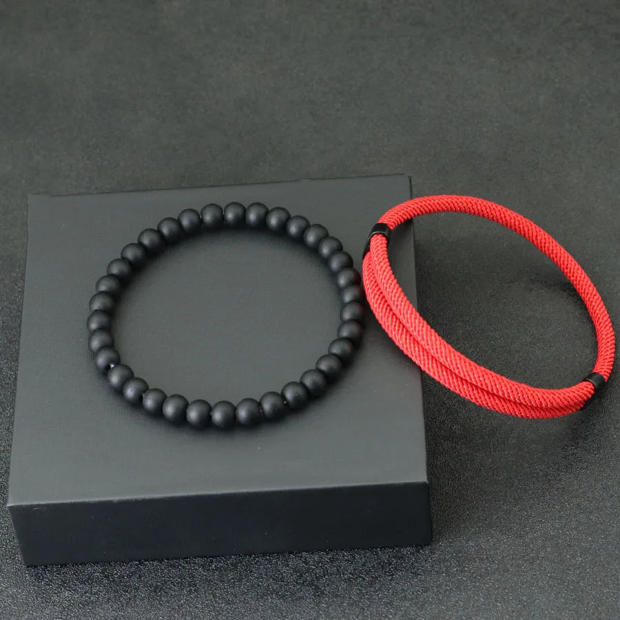 Conjunto de 2 pulseras de moda para hombre, brazalete deslizante ajustable con hilo rojo de la suerte, accesorios para hombre, regalos para él, brazalete para hombre, joyería para hombre
