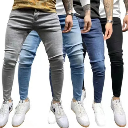 Spring Men Classic Elasticity  Pencil Jeans Jean Homme Man Soft Stretch Black Biker Masculino Denim Trousers Mens Solid Pants