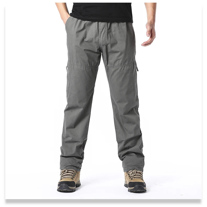 Pantalones cargo de algodón de alta calidad para hombre, pantalones tácticos informales con múltiples bolsillos para primavera y otoño, para acampar al aire libre, senderismo y trabajo.