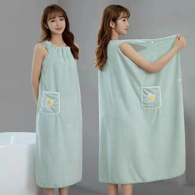Toalla de baño para el hogar, para mujeres, usable, para adultos, absorbente de agua, poliéster, para cabello seco, falda, estilo largo, para baño, lavable, bata de baño