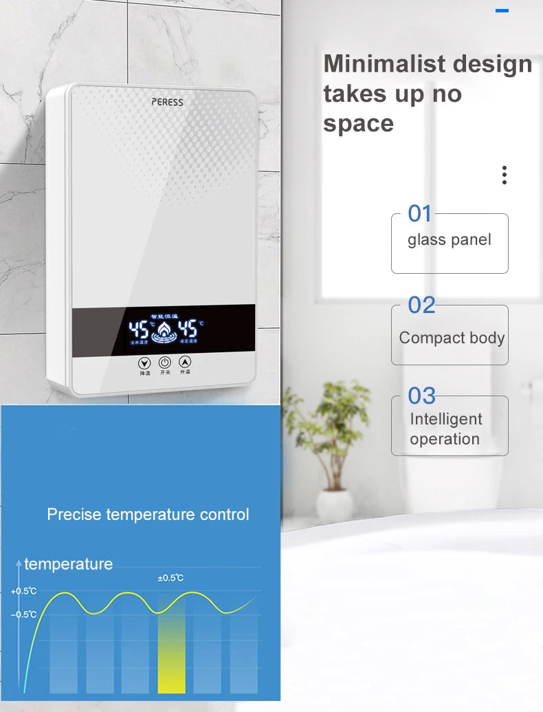 Calentador de agua eléctrico instantáneo sin tanque para ducha, baño y bañera, 220 V, 7000 W, con control automático de temperatura, para uso doméstico y hotelero.