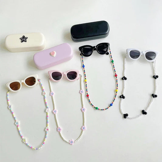 Caja de almacenamiento con collar y gafas de sol para niños, conjunto de gafas de sol para niñas, accesorios de viaje para playa, regalo para niños de 2 a 8 años