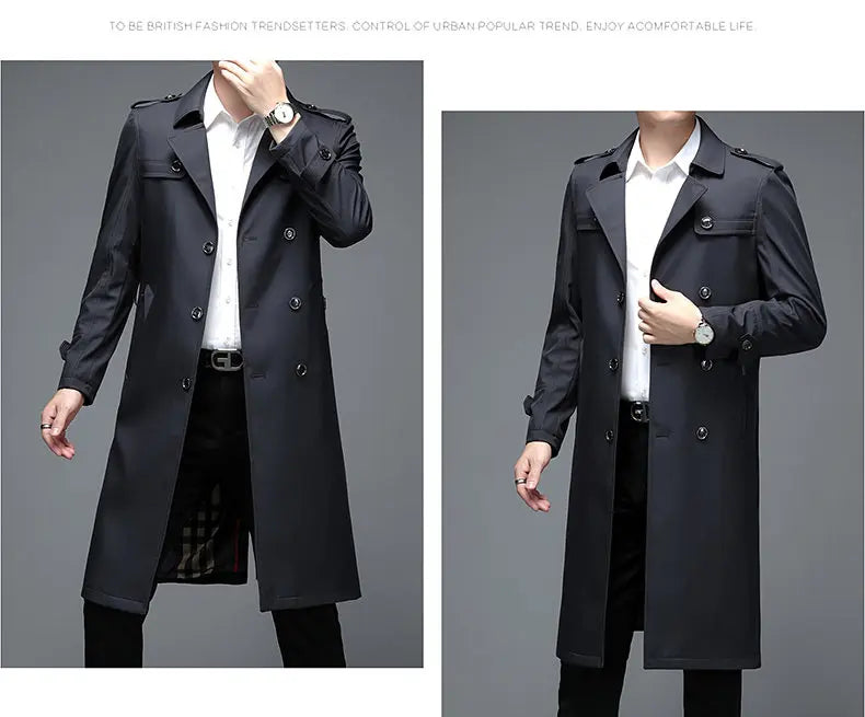 Spring Autumn Streetwear Fashion Trench Coat Men's Designer Overlong British Coats Man's Clothing With Epaulets Men's Jackets