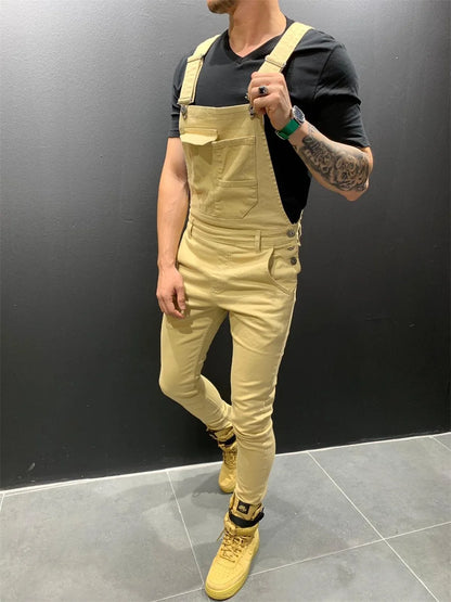 Mono de camuflaje para hombre, estilo urbano, con múltiples bolsillos, corte ajustado, pantalón cargo vaquero, peto vaquero, estilo casual.