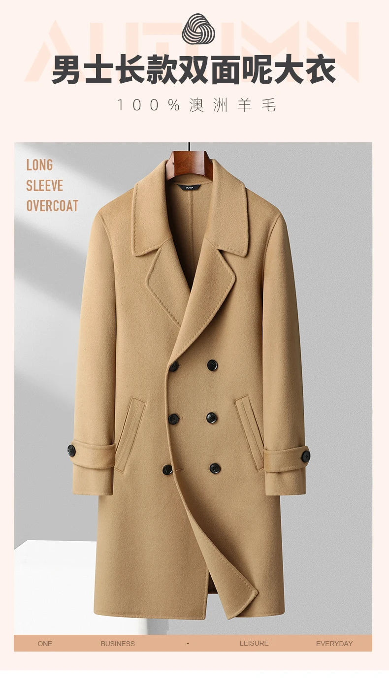 Abrigos largos de lana para hombre, colección otoño-invierno 2025, estilo business casual, color liso, abrigo exterior 100% lana, chaqueta cortavientos