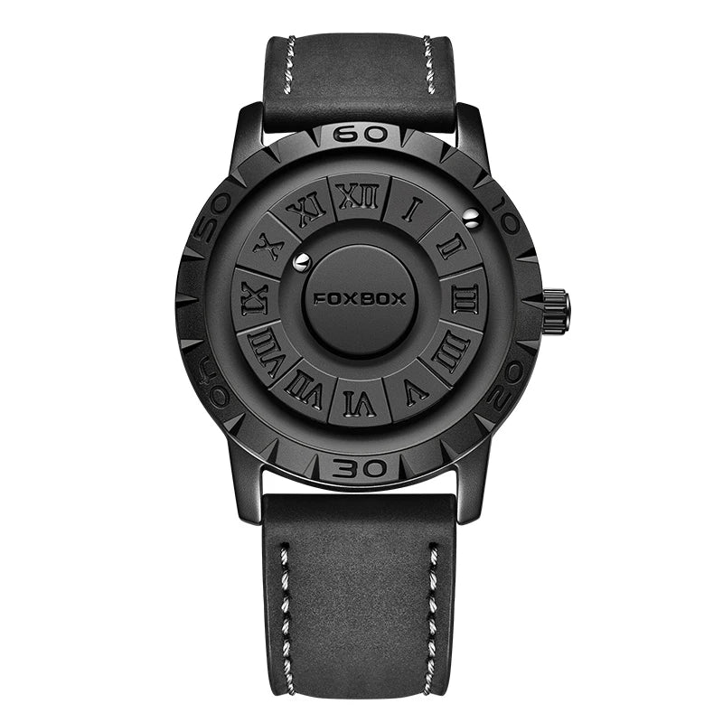 Relojes FOXBOX para hombre, marca de lujo, de cuero, resistente al agua, reloj de pulsera de cuarzo con puntero de desplazamiento y fuerza magnética.