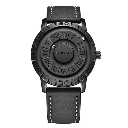 Relojes FOXBOX para hombre, marca de lujo, de cuero, resistente al agua, reloj de pulsera de cuarzo con puntero de desplazamiento y fuerza magnética.