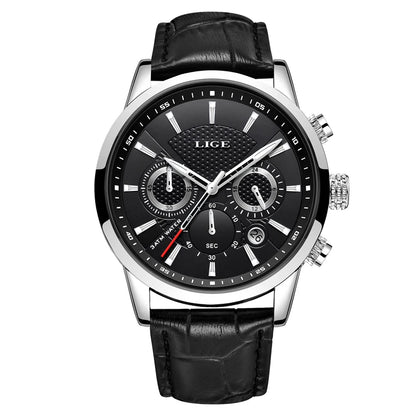 LIGE 2024 Reloj de lujo para hombre, reloj de cuarzo informal de negocios, reloj de pulsera de cuero a la moda para hombre, reloj impermeable para hombre