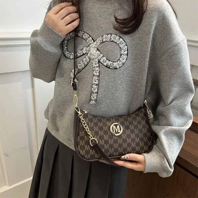 Bolso de mano con estampado retro moderno, moderno, para mujer, con un solo hombro, pequeño, cuadrado, versátil, de piel sintética y poliéster.