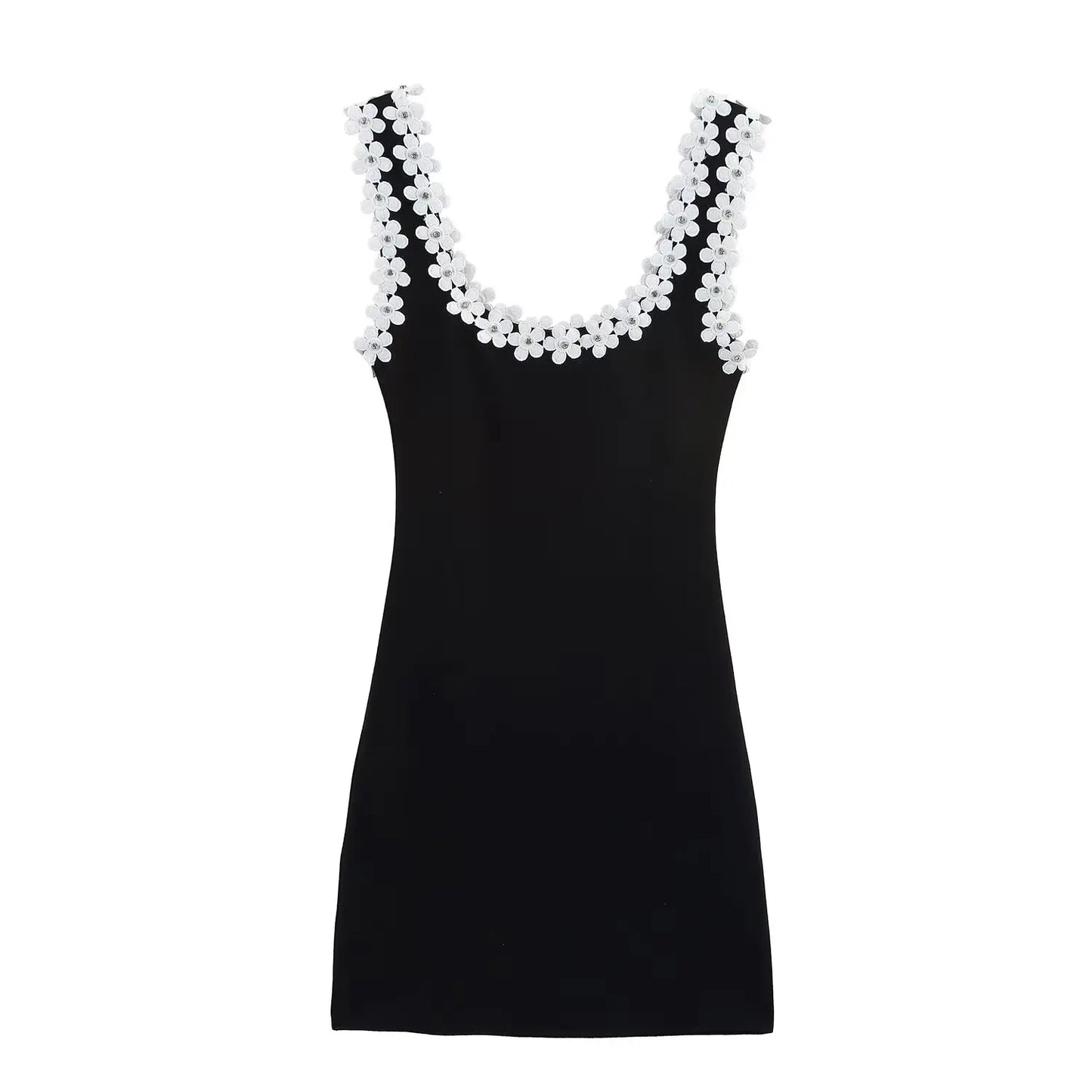 Vestido de verano sexy y ajustado para mujer HH, 2 colores lisos, cuello cuadrado, sin mangas, espalda descubierta, decoración floral.