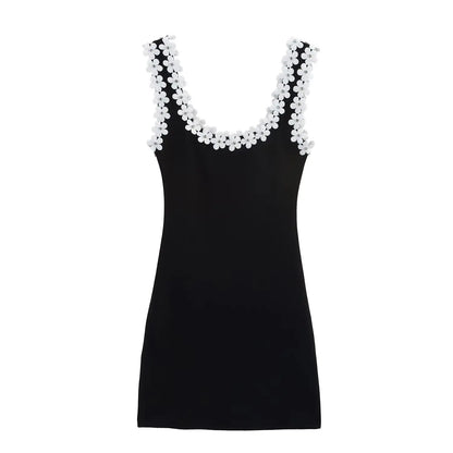 Vestido de verano sexy y ajustado para mujer HH, 2 colores lisos, cuello cuadrado, sin mangas, espalda descubierta, decoración floral.