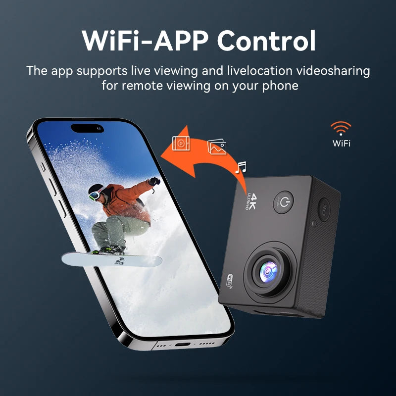 Cámara de acción 4K para exteriores con WiFi, grabación de vídeo en casco, 4K/30 FPS, WiFi, 2.0", 170 DGPS, zoom 4X, subacuática, impermeable, deportiva.