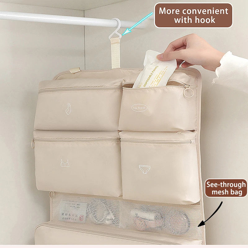 Organizador de viaje para sujetadores, ropa interior, calcetines, bolsa de almacenamiento colgante, bolsa impermeable para cosméticos y artículos de tocador, bolsa de viaje grande