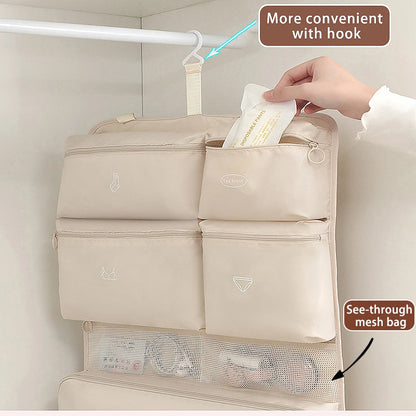 Organizador de viaje para sujetadores, ropa interior, calcetines, bolsa de almacenamiento colgante, bolsa impermeable para cosméticos y artículos de tocador, bolsa de viaje grande