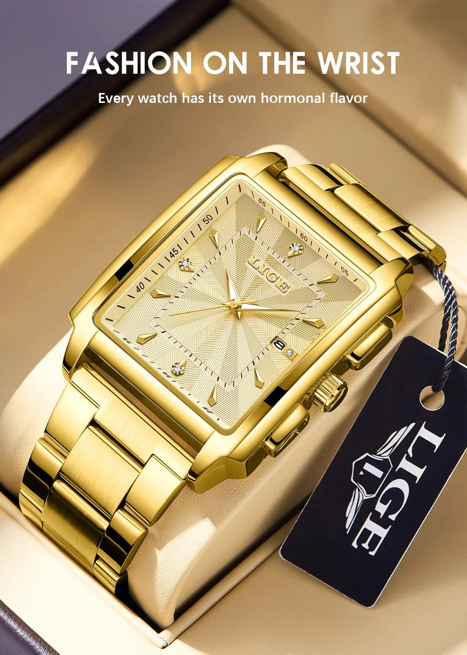 LIGE - Reloj de negocios de moda para hombre, cuadrado, deportivo, resistente al agua, marca superior, de lujo, militar, de cuarzo, cronógrafo de pulsera