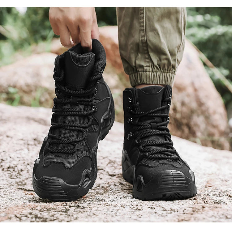 Botas tácticas para hombre con correas para entrenamiento de combate, impermeables, transpirables, ideales para senderismo y uso multifuncional en motocicleta.