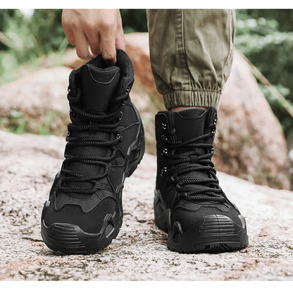 Botas tácticas para hombre con correas para entrenamiento de combate, impermeables, transpirables, ideales para senderismo y uso multifuncional en motocicleta.