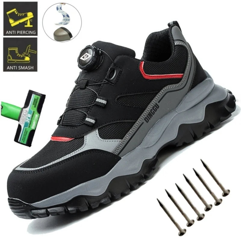 Zapatos de seguridad tipo zapatillas ligeras y transpirables con puntera de acero, diseño antiperforación, amortiguación de impactos y protección antiaplastamiento, calzado de trabajo para hombre.