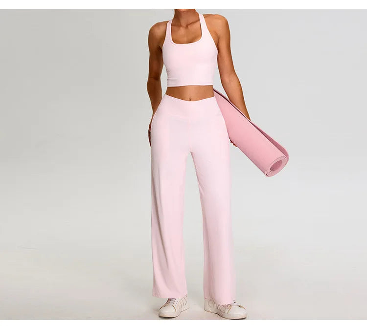 Pantalones de Yoga acanalados para mujer, leggings deportivos para gimnasio, leggings de cintura alta para fitness, pantalones deportivos para correr al aire libre, pierna recta.