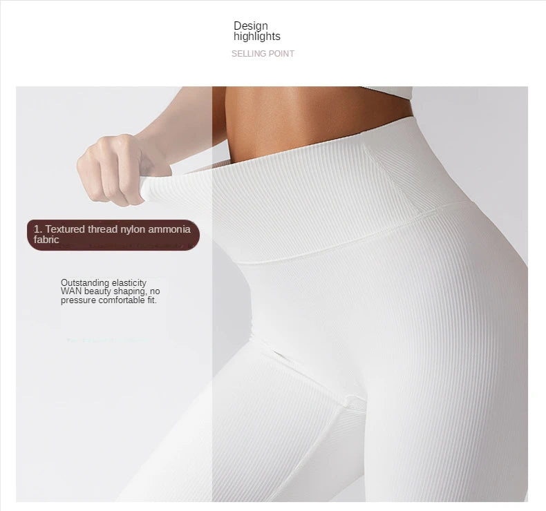 SOISOU - Mallas de yoga sin costuras para mujer, de tejido acanalado, transpirables, de cintura alta, para gimnasio, deporte y fitness, de alta calidad, en 7 colores