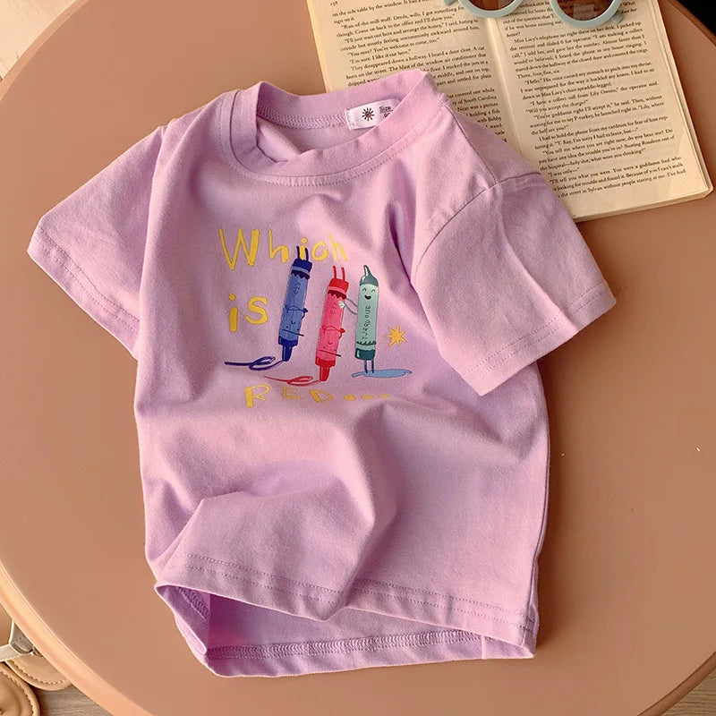 Ropa para niños, camisetas para niños y niñas, ropa para niños, camisetas de dibujos animados, ropa para bebés, camisetas de algodón con estampado de verano.