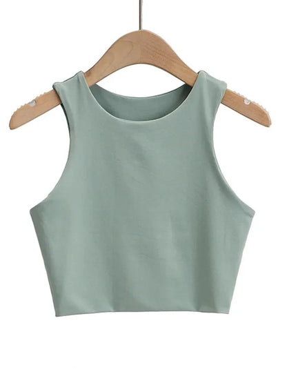 Tops ajustados sexis de moda de verano 2023 para mujer, cuello redondo, sin mangas, de nailon doble, de buena calidad, en 6 colores