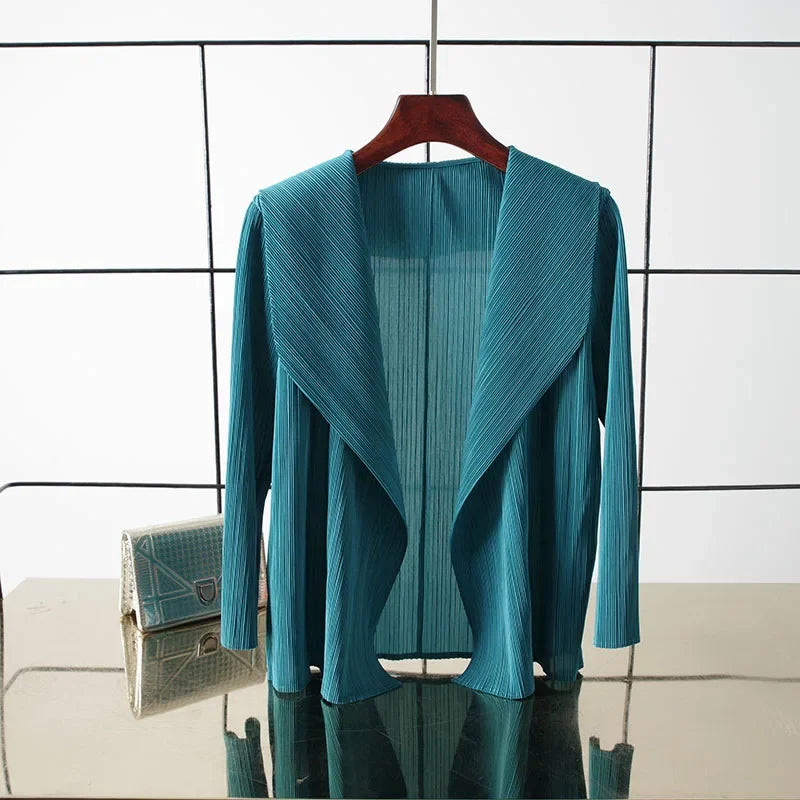 ALSEY Miyake - Cárdigan plisado de color liso para mujer, camiseta de verano, nuevas camisas y blusas holgadas, ropa estética holgada